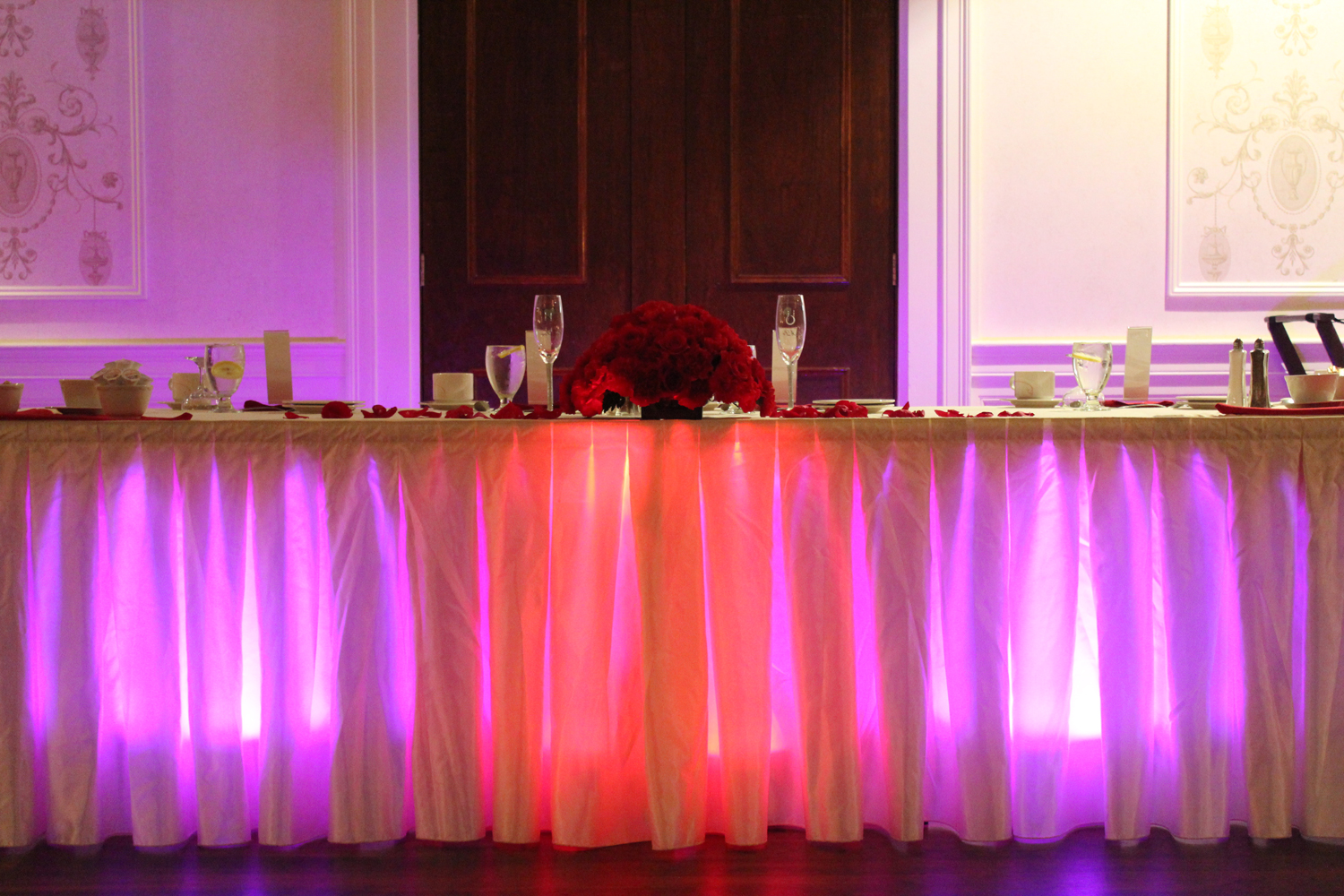 Wedding Wireless LED Uplighting Under Table Colonial Hotel Ballroom August 7, 2015 - 1